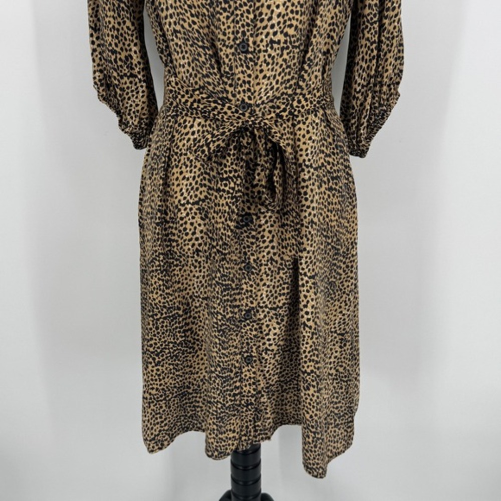 Emerson Fry Silk Fiona Dress Small Cheetah Animal Print Tie Waist Shirt Dress - Picture 6 of 12
